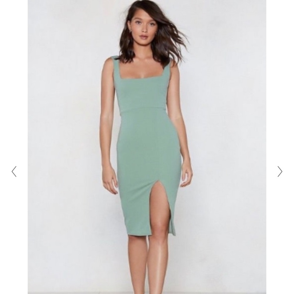 Nasty Gal Square Neck Bodycon Slit Midi Dress Size 4